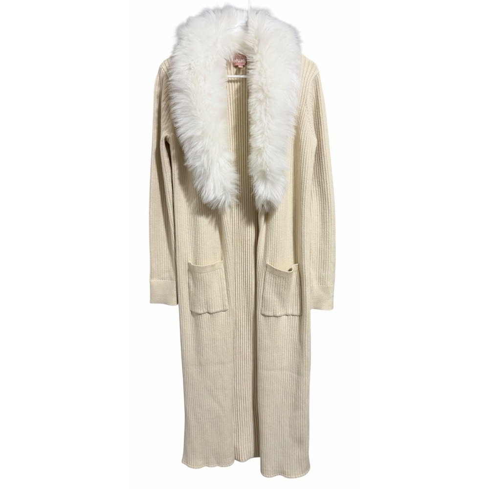 Show Me Your Mumu Lombardi Long Cardigan Sweater Faux Fur Ivory Women's Small